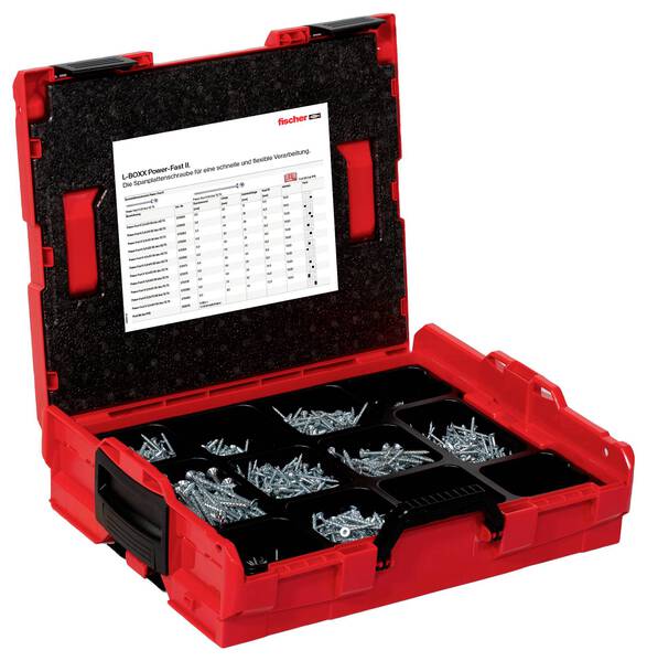Fischer 558739 L-BOXX 102 Power-Fast II Spanplattenschraube T-Profil Stahl galvanisch verzinkt 1801 Teile