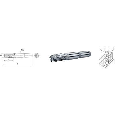 ELMAG - HSS Co5-Schaft-Schlichtfräser mit Morsekegel DIN 845 ø25,0mm, grobgezahnt kurz
