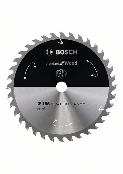BOSCH Akku-Kreissägeblatt Standard for Wood, 165 x 1,5/1 x 15,875, 36 Zähne