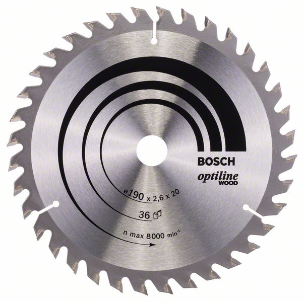 BOSCH Kreissägeblatt Optiline Wood für Handkreissägen, 190 x 20/16 x 2,6 mm, 36