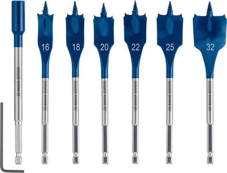 BOSCH EXPERT SelfCut Speed Flachfräsbohrer-Set, 16/18/20/22/25/32 mm, 7-tlg.. Für Bohrmaschinen
