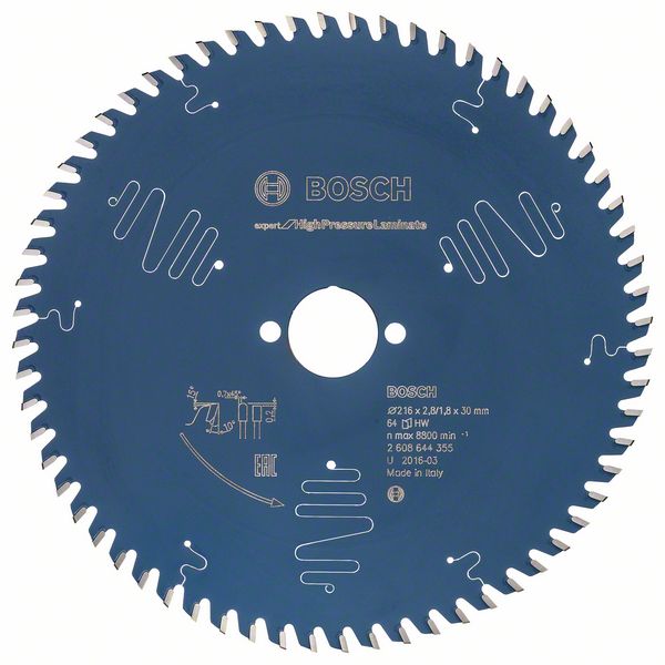 BOSCH Kreissägeblatt Expert for High Pressure Laminate, 216 x 30 x 2,8 mm, 64
