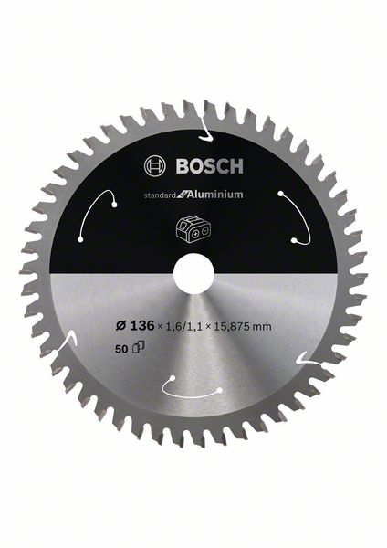 BOSCH Akku-Kreissägeblatt Standard for Aluminium, 136 x 1,6/1,1 x 15,875, 50 Zähne