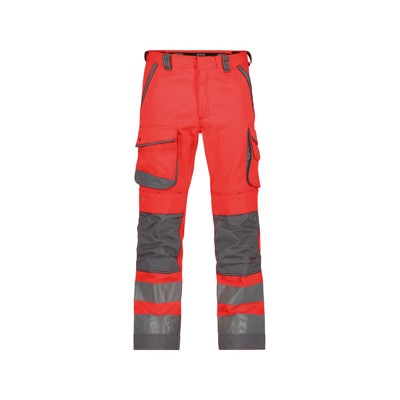 Dassy® - Chicago Warnschutzhose mit Kniepolstertaschen, neonrot/zementgrau, Schrittlänge Standard, Größe 42