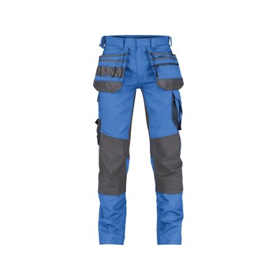 Dassy® - FLUX Arbeitshose mit Stretch, Holstertaschen und Kniepolstertaschen, azurblau/anthrazit, Schrittlänge Plus, Größe 54