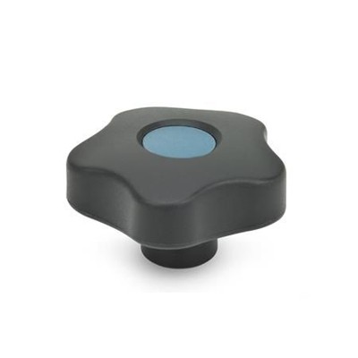 Ganter Norm® - 5337.7-40-M8-E-DBL Sterngriffe mit farbigen Abdeckkappen, Kunststoff, Buchse Edelstahl