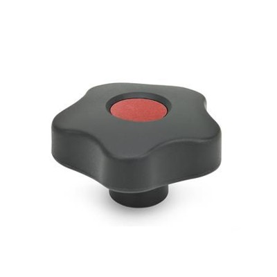 Ganter Norm® - 5337.2-50-M8-E-DRT Sterngriffe mit farbigen Abdeckkappen, Kunststoff, Buchse Messing