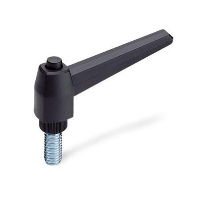 Ganter Norm® - 503-63-M8-50-SW Verstellbare Klemmhebel mit Ausrastknopf, Kunststoff, Gewindestift Stahl