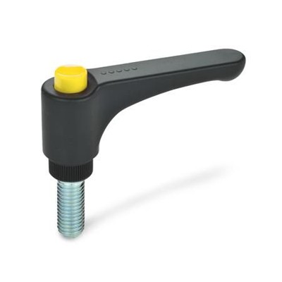 Ganter Norm® - 600-63-M8-20-DGB Flache verstellbare Klemmhebel mit Ausrastknopf, Kunststoff, Schraube Stahl