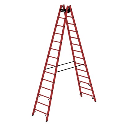 MUNK Günzburger Steigtechnik - Stehleiter 2x14 Sprossen, GFK, beidseitig begehbar, H 4070mm, B 770mm