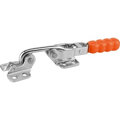 KIPP - HAKENSPANNER HORIZONTAL, MIT GEGENHALTER, EDELSTAHL BLANK, KOMP:KUNSTSTOFF ORANGE ÖLBESTÄNDIG,