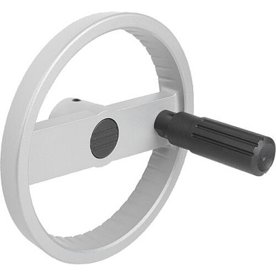 KIPP - 2-SPEICHENHANDRAD D1=160, FORM:A PASSBOHRUNG + QUERBOHRUNG, D2=14, ALUMINIUM SILBER, STAHLTEILE: STAHL,
