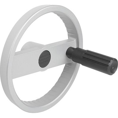 KIPP - 2-SPEICHENHANDRAD D1=160, FORM:C PASSBOHRUNG MIT NUT, D2=16, ALUMINIUM SILBER, STAHLTEILE: STAHL,