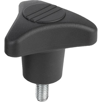 KIPP - DREISTERNGRIFF D=M12X15 D1=80 H=53,5, FORM:L THERMOPLAST, SCHWARZGRAU RAL7021, KOMP:STAHL, SCHWARZGRAU RAL7021