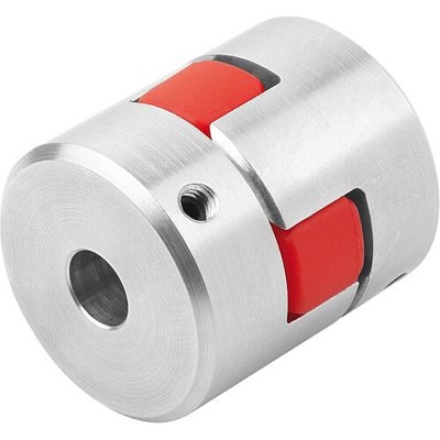 KIPP - ELASTOMER-KLAUENKUPPLUNG KLEMMUNG MIT GEWINDESTIFT GR.7, D1=4, D2=5, L=22, ALUMINIUM, KOMP:POLYURETHAN, ROT, D4=14