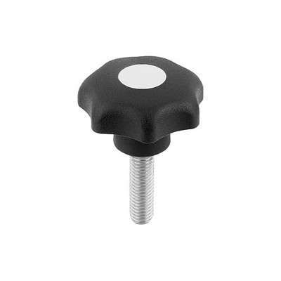 KIPP - STERNGRIFF ÄHNLICH DIN6336 D=M10X25, D1=40 H=25, FORM:L, THERMOPLAST SCHWARZ, KOMP:EDELSTAHL DECKEL:GRAU
