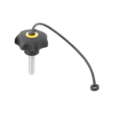 KIPP - STERNGRIFF ÄHNLICH DIN6336 MIT SICHERUNGSBAND D=M12X25, D1=50, FORM:LS, THERMOPLAST SCHWARZ,