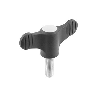 KIPP - FLÜGELGRIFF D=M06X30 A=50, H=24, FORM:L MIT AUßENGEWINDE, THERMOPLAST SCHWARZGRAU RAL7021, KOMP:STAHL BLAU