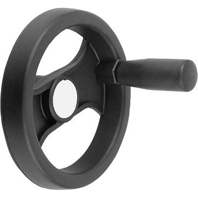 KIPP - 2-SPEICHENHANDRAD D1=159 PASSBOHRUNG MIT NUT D2=14H7, B3=5, T=16,3, POLYAMID, KOMP:POLYAMID, GRIFF DREHBAR