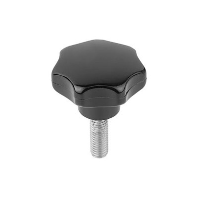 KIPP - STERNGRIFF ÄHNLICH DIN6336 M12X40, D1=63, H=40, FORM:L MIT AUßENGEWINDE, DUROPLAST SCHWARZ HOCHGLANZPOLIERT,