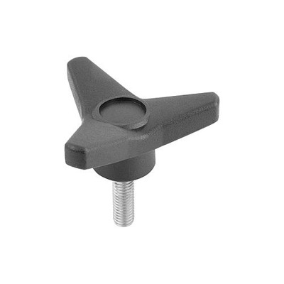KIPP - DREISTERNGRIFF D=M12X40 D1=85 H=37, FORM:L THERMOPLAST, SCHWARZ, KOMP:STAHL