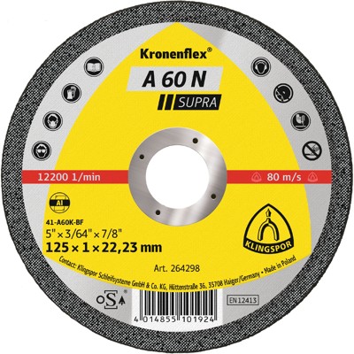 KLINGSPOR - Trennscheibe A 60 N, 125 x 1 x 22,23mm gerade, 1 Stück
