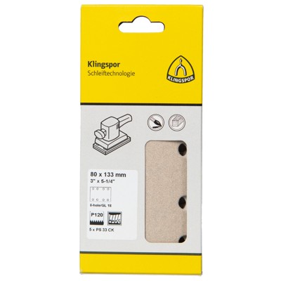 KLINGSPOR - PS 33 CK Streifen kletthaftend, 80 x 133 mm Korn 60 Lochform GL18, SB-verpackt im Reiter