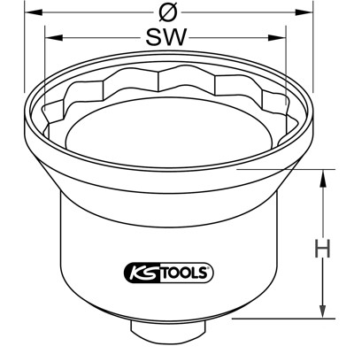 KSTOOLS® - 1" Achsmuttern-Schlüssel mit Führungsbund, 12-kant, 95 mm