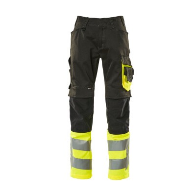 MASCOT® - Leeds Hose mit Knietaschen SAFE SUPREME, Schwarz/hi-vis Gelb, Größe 76C51
