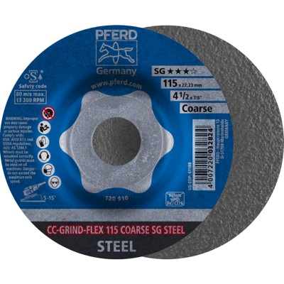 PFERD - CC-GRIND-FLEX Schleifscheibe 115x22,23 mm COARSE Leistungslinie SG STEEL für Stahl