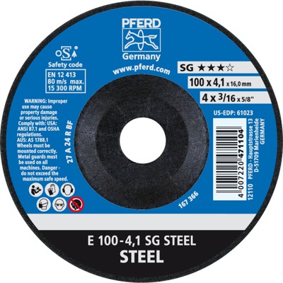 PFERD - Schruppscheibe E 100x4,1x16 mm Leistungslinie SG STEEL für Stahl