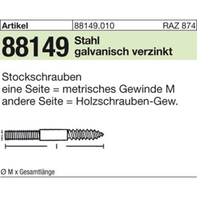NOBRAND - ART 88149 Stockschrauben Stahl Typ 23E M 12 x 80 galv. verzinkt gal Zn S