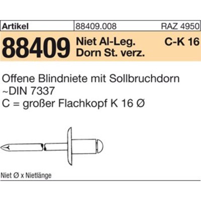NOBRAND - ART 88409 Blindniete Alu/St. verz. FLAKO K 14 5 x 18 S