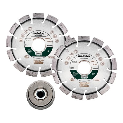 metabo® - Set: 2xDiamanttrennscheibe 115x22,23mm, "UP"+ 1xQuickspannmutter M 14 (628581000)