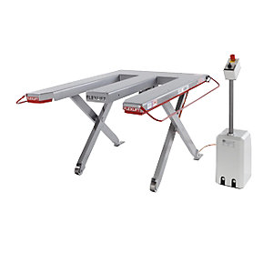 Flachform-Hubtisch, Baureihe E, Tragfähigkeit 1200 kg, LxB 1300 x 910 mm, 230 V Wechselstrom.