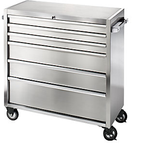Edelstahl-Schubladenrollwagen, 6 Schubladen mit Einzelarretierung, HxBxT 1110 x 1056 x 470 mm.