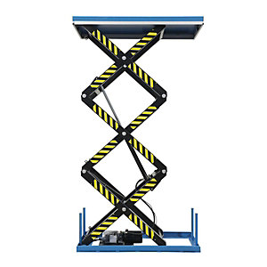 Dreifach-Scherenhubtisch, Plattform-LxB 1700 x 1000 mm, Tragfähigkeit 1000 kg, Betriebsspannung 230 V.