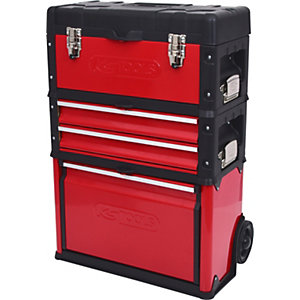 Fahrbarer Kunststoff-Stahlblech-Werkzeugkasten, Tragfähigkeit 75 kg, HxB 720 x 320 mm.