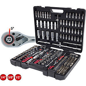 CHROMEplus Steckschlüssel-Satz 1/4'' + 3/8'' + 1/2'', 195 Teile, hochglanzverchromt.