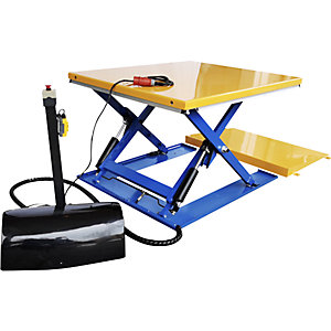 Flachform-Hubtisch, G-Form, Tragfähigkeit 1200 kg, Hand-Bedienelement.