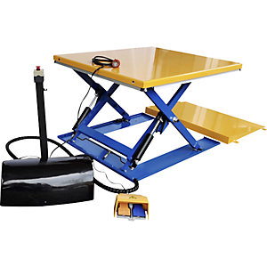 Flachform-Hubtisch, G-Form, Tragfähigkeit 1200 kg, Fuß-Bedienelement.