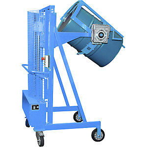Fasshebe- und Kippgerät Liftomat L/E, Hubhöhe 1100 mm, Tragfähigkeit 350 kg, lichtblau.