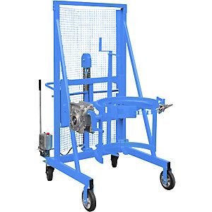 Fasshebe- und Kippgerät Liftomat L/M, Hubhöhe 1100 mm, Tragfähigkeit 350 kg, lichtblau.