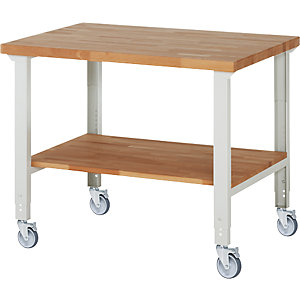 Fahrbare Werkbank Serie 7000, 4 Lenkrollen, Ablageboden, Platten-BxT 1250 x 900 mm.