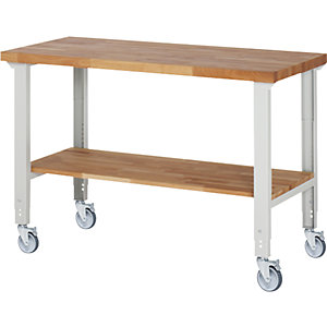 Fahrbare Werkbank Serie 7000, 4 Lenkrollen, Ablageboden, Platten-BxT 1500 x 700 mm.