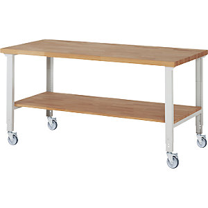 Fahrbare Werkbank Serie 7000, 4 Lenkrollen, Ablageboden, Platten-BxT 2000 x 900 mm.